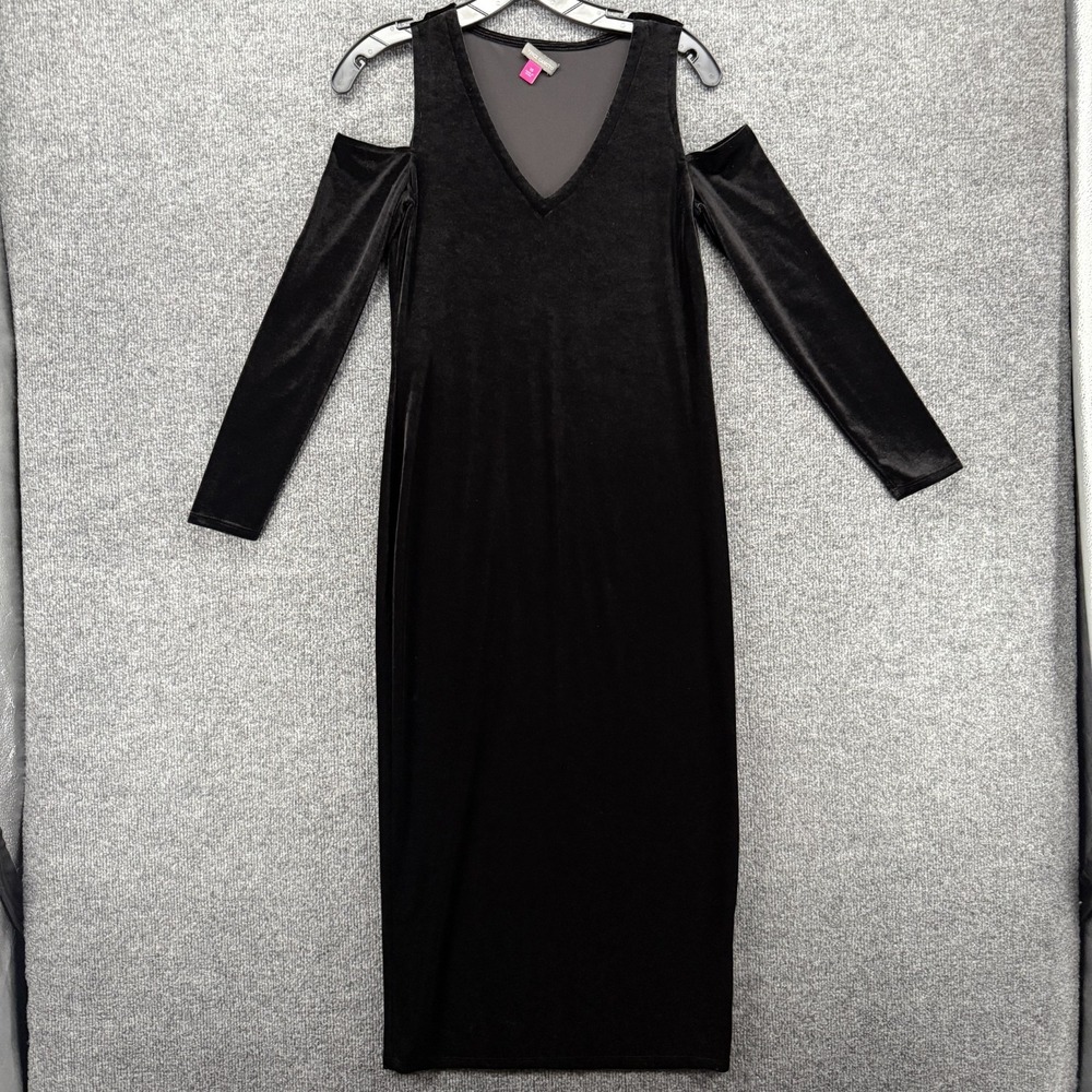 Vince Camuto Dress XS Black Velvet V-Neck Midi Grunge Whimsigoth Vamp Holiday